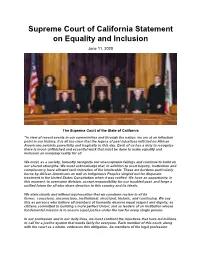 Supreme Court of California Statement on Equality and Inclusion June 11, 2020