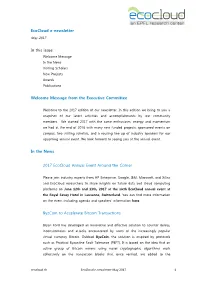 Ecocloud E-Newsletter in This Issue: Welcome Message from the Executive Committee in the News 2017 Ecocloud Annual Event Around