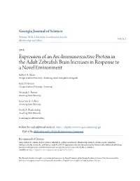 Expression of an Arc-Immunoreactive Protein in the Adult Zebrafish Brain Increases in Response to a Novel Environment Robert A