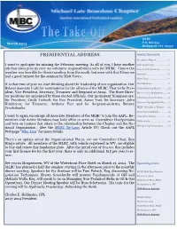 PRESIDENTIAL ADDRESS INSIDE THIS ISSUE Secretary’S Report