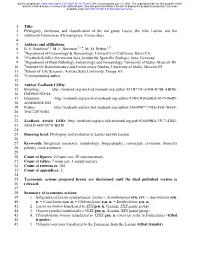 Title: 1 Phylogeny, Evolution, and Classification of the Ant Genus