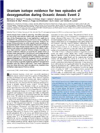 Uranium Isotope Evidence for Two Episodes of Deoxygenation During Oceanic Anoxic Event 2