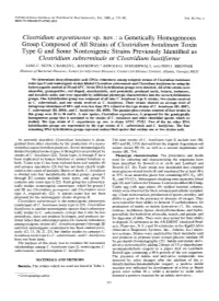 Clostridium Botulinum Toxin Type G and Some Nontoxigenic Strains Previously Identified As Clostridium Subterminale Or Clostridium Hastiforme JANE C