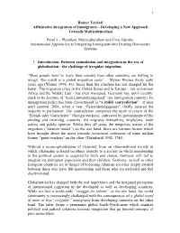 Rainer Tetzlaff Affirmative Integration of Immigrants – Developing a New Approach Towards Multiculturalism