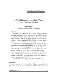 A Critical Examination of Ibn-Sina's Theory of the Conditional Syllogism