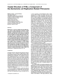 Crystal Structure of Prib, a Component of the Escherichia Coli Replication Restart Primosome