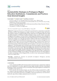 Sustainability Strategies in Portuguese Higher Education Institutions: Commitments and Practices from Internal Insights