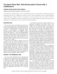 The Astor Place Riot: Anti-Aristocratism Voiced with a Cobblestone Jackson Loop and Dr