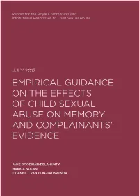 Empirical Guidance on the Effects of Child Sexual Abuse on Memory and Complainants’ Evidence