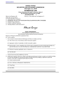 Proxy Statement Pursuant to Section 14(A) of the Securities Exchange Act of 1934 (Amendment No