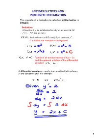 Antiderivatives and Indefinite Integration