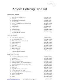 Ahsaas Catering Price List
