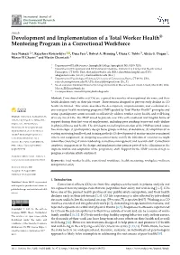 Development and Implementation of a Total Worker Health® Mentoring Program in a Correctional Workforce