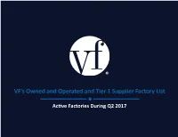 VF's Owned and Operated and Tier 1 Supplier Factory List