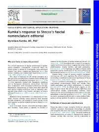 Kumka's Response to Stecco's Fascial Nomenclature Editorial