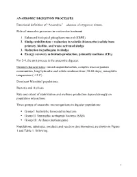 ANAEROBIC DIGESTION PROCESSES Functional Definition Of