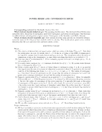 Power Series and Convergence Issues