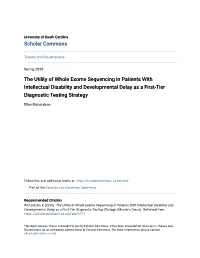 The Utility of Whole Exome Sequencing in Patients with Intellectual Disability and Developmental Delay As a First-Tier Diagnostic Testing Strategy