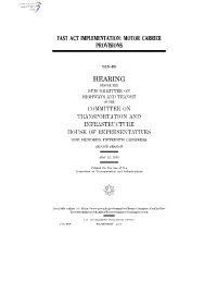 Fast Act Implementation: Motor Carrier Provisions