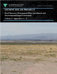 Gemini Solar Project Resource Management Plan Amendment and Draft EIS: Volume 2
