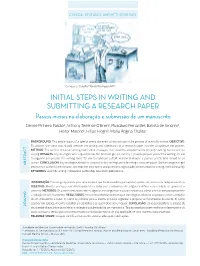 Initial Steps in Writing and Submitting a Research Paper