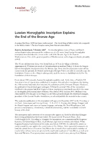 Luwian Hieroglyphic Inscription Explains the End of the Bronze Age