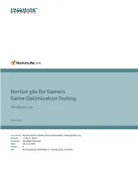 Norton 360 for Gamers Game Optimization Testing Windows 10