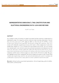 Representative Democracy, the Constitution and Electoral Engineering in Fiji: 2014 and Beyond