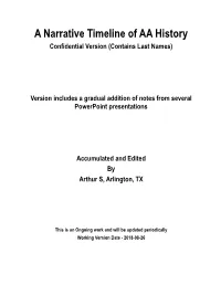 A Narrative Timeline of AA History Confidential Version (Contains Last Names)