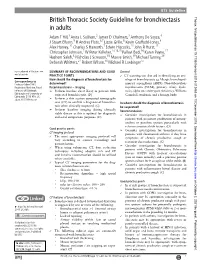 British Thoracic Society Guideline for Bronchiectasis in Adults