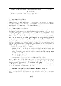 Homework 1 1 Substitution Cipher 2 OTP Cipher Variations 3 Perfect