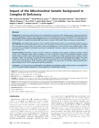 Impact of the Mitochondrial Genetic Background in Complex III Deficiency