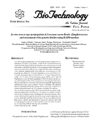 In Vitro True to Type Propagation of Curcuma Caesia Roxb. (Zingiberaceae) and Assessment of Its Genetic Fidelity Using RAPD Marker