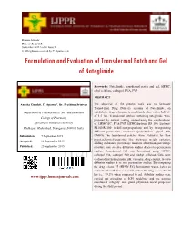 Formulation and Evaluation of Transdermal Patch and Gel of Nateglinide
