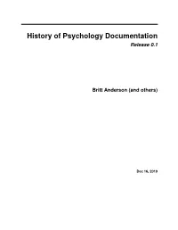History of Psychology Documentation Release 0.1