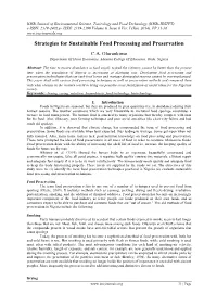 Strategies for Sustainable Food Processing and Preservation