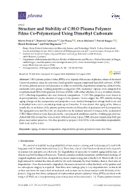 Structure and Stability of C:H:O Plasma Polymer Films Co-Polymerized Using Dimethyl Carbonate