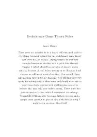 Evolutionary Game Theory Notes