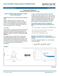 Laser Linewidth, Frequency Noise and Measurement