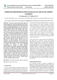 Strength Properties of Meta Kaolin & Fly Ash Plane
