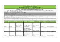 Current Licence Holders - Register Compiled 18 September 2020 Register of Persons Entitled to Provide Property Services
