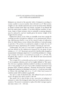 A Note on Radioactive Materials and Their Measurements Elements Are
