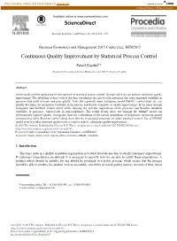 Continuous Quality Improvement by Statistical Process Control