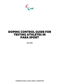 Doping Control Guide for Testing Athletes in Para Sport