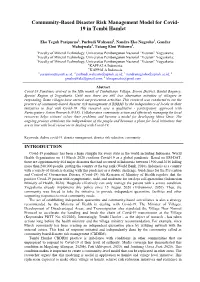 Community-Based Disaster Risk Management Model for Covid- 19 in Tembi Hamlet