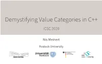 Demystifying Value Categories in C++ Icsc 2020