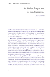 Le Timbre D'argent and Its Transformations