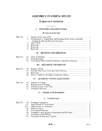 Assembly Standing Rules with Index