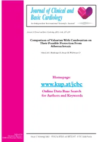 Comparison of Valsartan with Candesartan on Their Possible Protection from Atherosclerosis