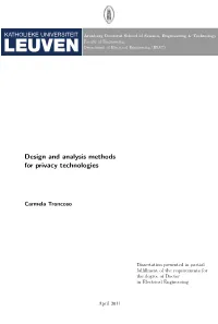 Design and Analysis Methods for Privacy Technologies